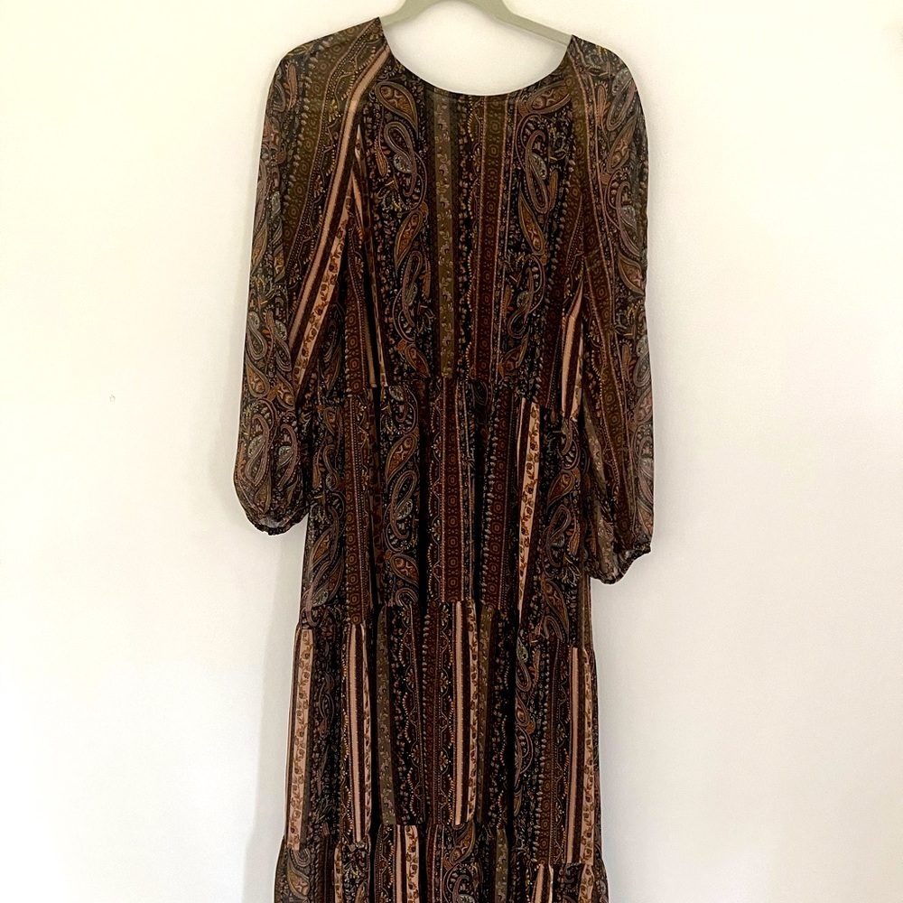 Long dress worn for Thanksgiving dinner. Comfortable and boho.